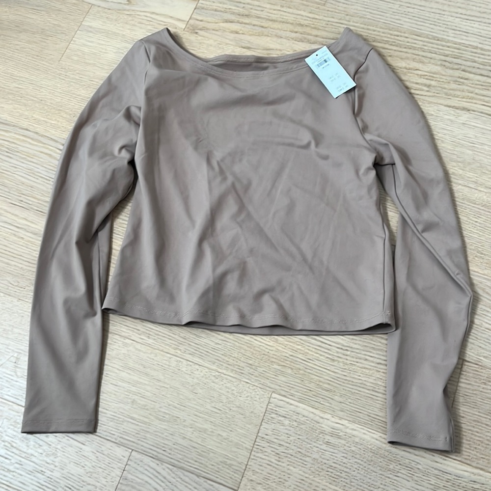 Abercrombie & fitch seamless fabric boatneck top in light brown in medium